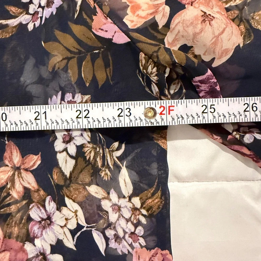 Kaileigh Tinkham Open Kimono Navy Floral Sheer Chiffon XXL Stitch‎ Fix Boho New